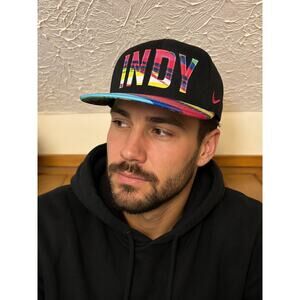INDY Snapback Hat Black Graphic Flat Brim Adjustable Cap Indianapolis Streetwear